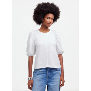 Madewell Puff Sleeve Tee Shirt Cotton Top Relaxed Casual Eyelet White XXS NWT